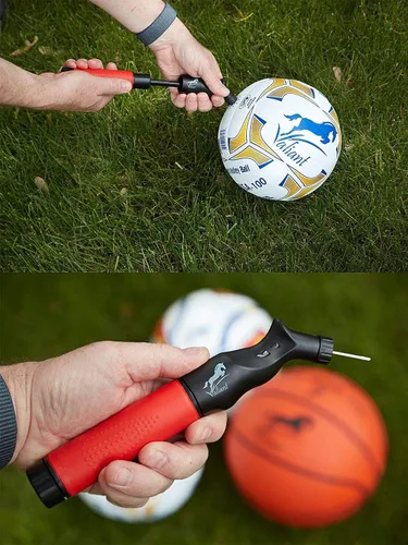 Miniatura 6 de Valiant Inflador de bola deportiva con 5 agujas y bolsa, bomba de aire portátil de doble acción con pasadores para inflar pelota de fútbol, fútbol