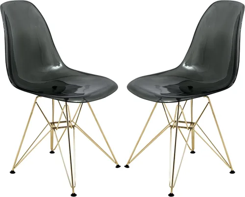 Miniatura 9 de LeisureMod Cresco Silla de comedor de acrílico moldeado con base Eiffel de metal dorado y diseño de respaldo curvado, silla auxiliar ligera