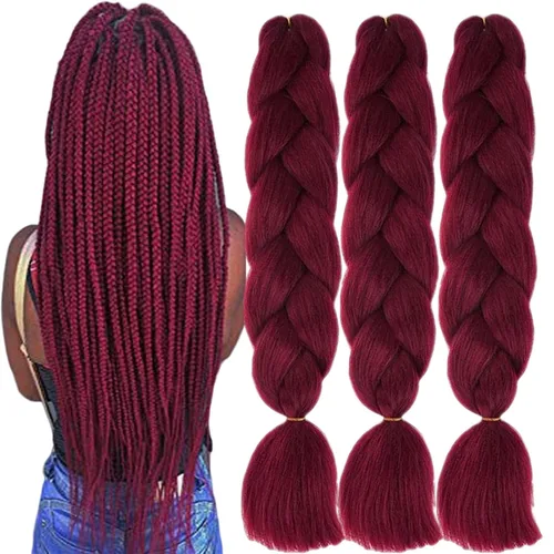 Miniatura 44 de 3 paquetes de extensiones de cabello sintético para trenzar de color negro a azul, tamaño jumbo ombré, de 24 pulgadas o trenzas de ganchillo