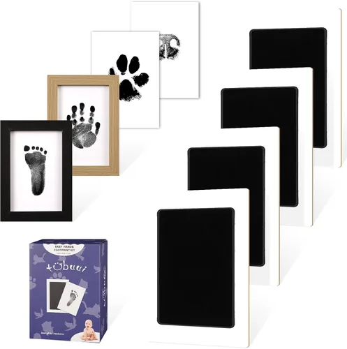4 Park - Kit de huellas de bebé con 2 marcos de madera, kit de huellas y manos sin tinta, sin ensuciar, almohadillas de tinta de tacto limpio para