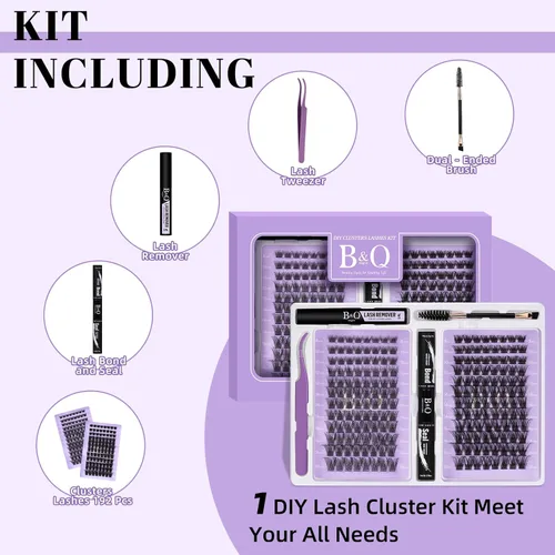 Miniatura 3 de Kit de extensión de pestañas 192 piezas Kit de extensión de pestañas B01+B10 8-18mm racimos de pestañas mixtas Kit de pestañas individuales Kit