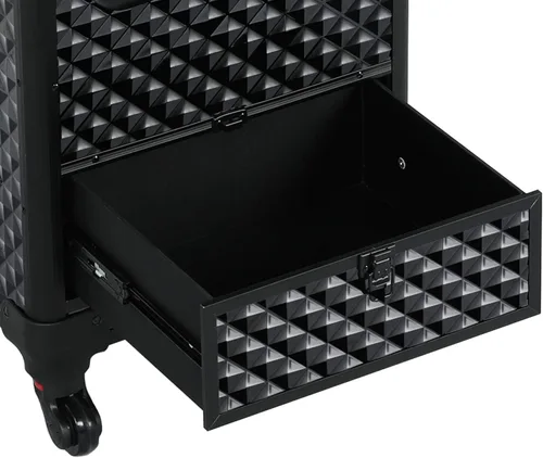 Miniatura 7 de Yaheetech Estuche de Maquillaje Tipo Tren con Ruedas, Estuche de Aluminio para Cosméticos con Ruedas, Estuche de Barbero para Salón, Carrito