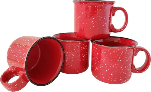 Miniatura 9 de Taza de café de cerámica de 14 onzas (juego de 4), color azul con acabado moteado, taza duradera de pared gruesa estilo campamento para exteriores