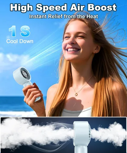 Miniatura 5 de Ventilador turbo portátil de mano con pantalla LED, refrigeración turboalimentada de 32 pies, larga duración, 5 velocidades de 4 onzas, ligero