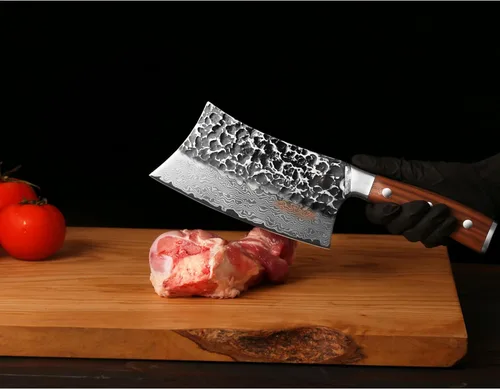 Miniatura 9 de YOUSUNLONG Cuchillo picador de carne de 7 pulgadas, picador de huesos de hacha de carnicero, resistente, acero inoxidable grueso de damasco japonés