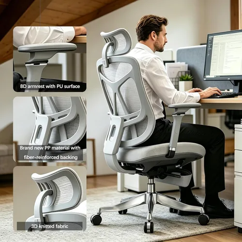 Miniatura 6 de Ergonomic Gaming Chair Adjustable Lumbar Support,High Back Desk Chair Breathable Mesh Seat, Reclining Computer Chair with Footrest for Home and