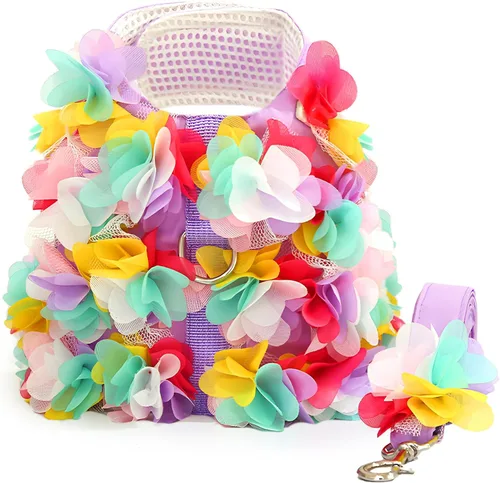 Miniatura 8 de Lindo arnés y correa para perros pequeños, arnés de encaje rosa floral para cachorros para perros pequeños, gatos, malla suave, chaleco para perro