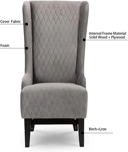 Miniatura 5 de Sillas copetudas de tela gris para comedor y sala de estar, acento acolchado, silla esquinera lateral de ala ancha de 23 pulgadas, asiento grueso