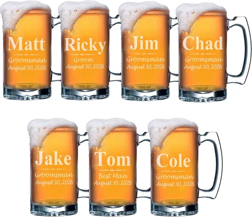 Miniatura 11 de My Personal Memories Juego de 4, juego de 8 y más tazas de cerveza grabadas personalizadas de padrinos de boda de 16 onzas, regalos personalizados