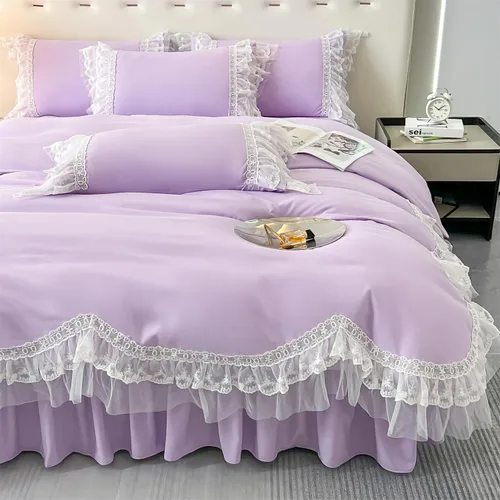 Miniatura 13 de MOOWOO Chic - Juego de funda de edredón de poliéster y encaje con volantes, ropa de cama negra para niña, funda de edredón de 2 piezas con cierre