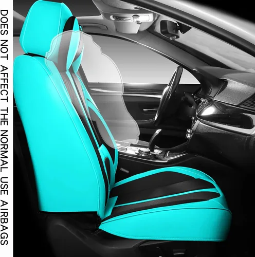 Miniatura 5 de INZU Lindas fundas de cuero para asientos delanteros y traseros, para sedán, SUV, 5 asientos, juego completo de ajuste universal (negro y verde)