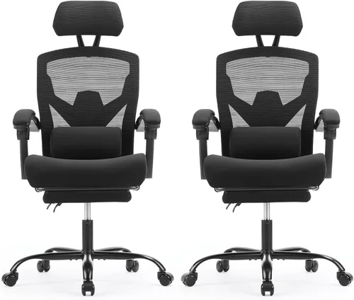 Miniatura 14 de Silla de oficina para computadora Sweetcrispy con reposapiés, sillas giratorias ergonómicas de malla con respaldo alto y ruedas, soporte lumbar Gris