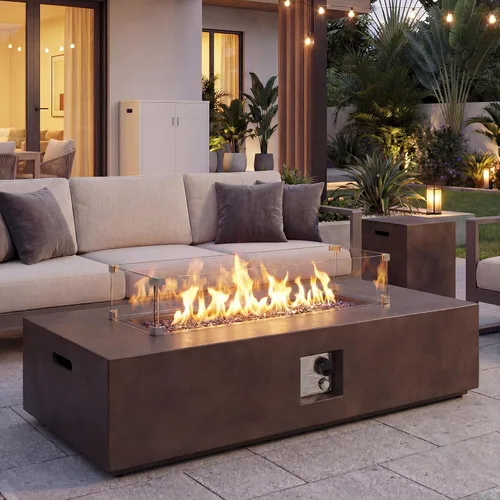 Miniatura 17 de COSIEST mesa de fogata a propano para exteriores de 35 pulgadas cuadrada de arenisca con protector contra el viento y mesa lateral, certificada