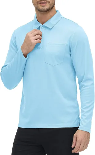 Miniatura 23 de Rdruko Polo para hombre con bolsillo de manga larga de secado rápido para golf al aire libre con cuello