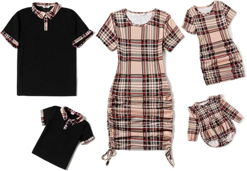 PATPAT Conjuntos familiares a juego para mamá y yo, vestidos de manga corta, camiseta casual bodycon midi, conjunto a juego