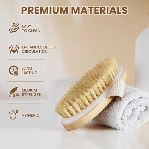 Miniatura 3 de POPCHOSE Cepillo de cepillado en seco para el cuerpo, cepillo exfoliante de cerdas naturales para la piel seca, exfoliante corporal para una piel