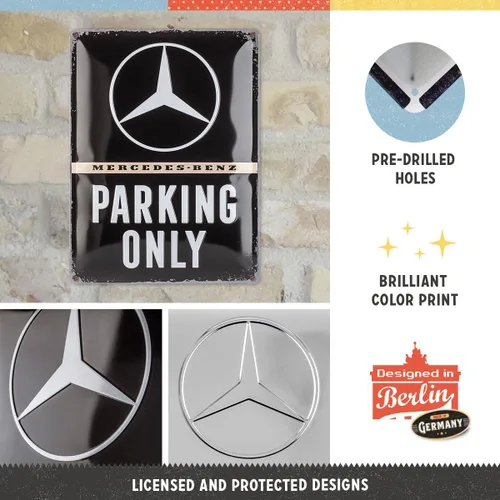 Miniatura 3 de Nostalgic-Art Cartel de hojalata retro – Mercedes-Benz – Solo aparcamiento – Idea de regalo para accesorios de coche, placa de metal, diseño vintage