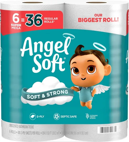 Miniatura 16 de Angel Soft Papel higiénico, 4 mega rollos = 16 rollos regulares, suave y resistente