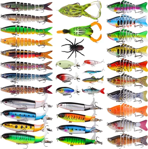 Miniatura 8 de TSKS Kit de Señuelos Artificiales de Pesca Mixto Incluyendo Minnow de Aleta de Buceo Frontal, Popper de Superficie, Cebos de Manivela, Lápiz VIB