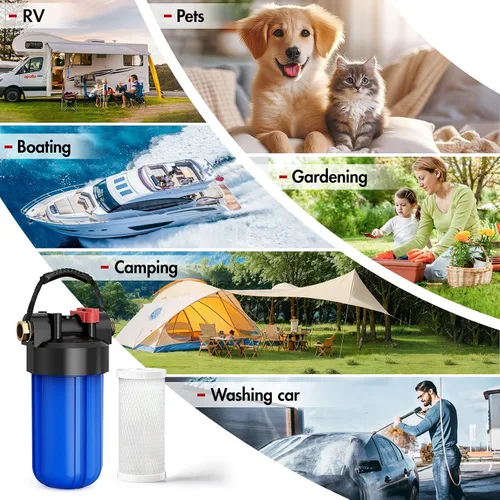 Miniatura 6 de Sistema de filtro de agua para RV, filtro en línea resistente a obstrucciones con roscas de latón, filtración de 6 etapas de 0.2 micras