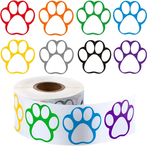 Boao Un rollo de 600 calcomanías coloridas de patas, etiquetas de nombre de pata de perro, etiquetas de huellas de pata, 1.5 pulgadas (color mixto 1)