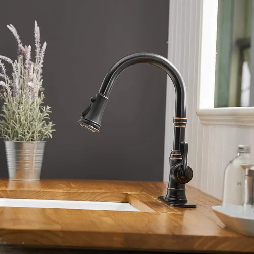 Miniatura 8 de Grifo de cocina negro mate con rociador extraíble, grifo de 3 funciones para fregadero de cocina, mango único, arco alto, cabezal de rociador