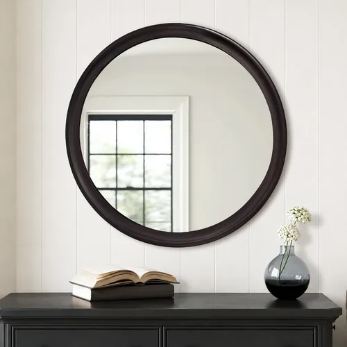 Miniatura 3 de CULER Espejos de pared redondos de 30 pulgadas, espejo decorativo de transición rústico de madera con marco de nogal para pared, espejo de tocador