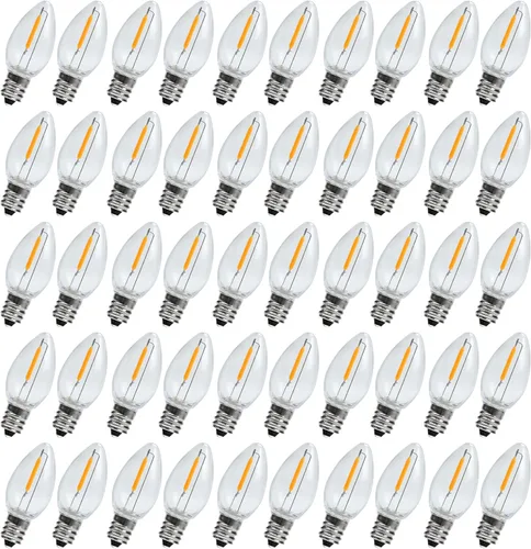 Miniatura 12 de Paquete de 25 bombillas LED C7 de luz nocturna, bombillas LED C7 de repuesto para cadena de luces de Navidad, 0.6 vatios equivalentes a 7 vatios, C7