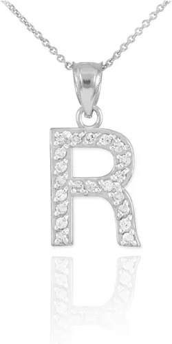 Miniatura 12 de Claddagh Gold . Collar con colgante de letra inicial de plata de ley 925 con circonita cúbica - Elección de tamaños