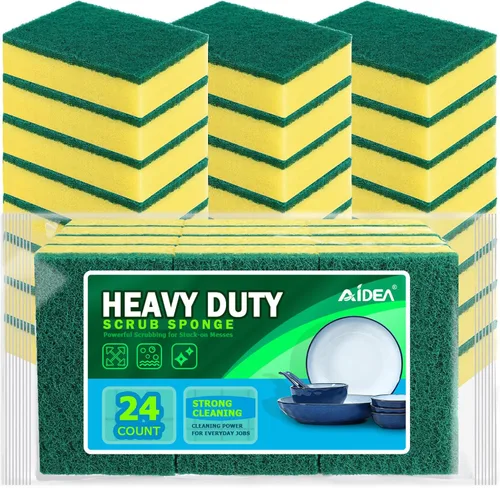 Miniatura 9 de AIDEA Esponjas de cocina, paquete de 24 esponjas de platos resistentes, esponja de limpieza para el hogar y la cocina, suministros de limpieza sin