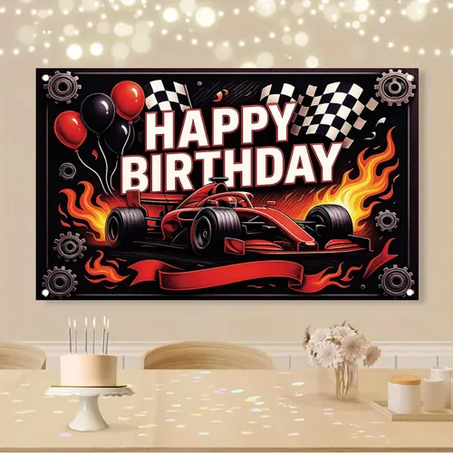 Miniatura 5 de Telón de Fondo Pancarta de Feliz Cumpleaños de Carreras de Fórmula 1 Fondo de Fotografía de Auto F1 Decoraciones de Fiesta de Carreras Suministros