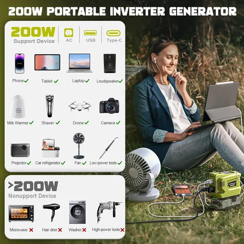 Miniatura 7 de Inversor de potencia real de 200W compatible con Ryobi 18V, inversor de batería DC 18V a AC 110-120V, generador de estación de energía LIVOWALNY