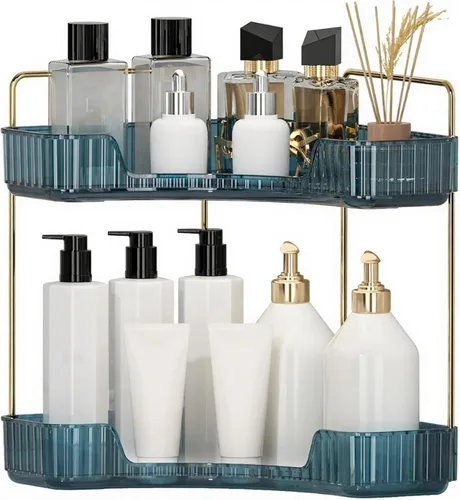 INVSSENE Organizador esquinero para encimera de baño, bandejas organizadoras de tocador para mostrador, organizadores de maquillaje, bandeja de Azul