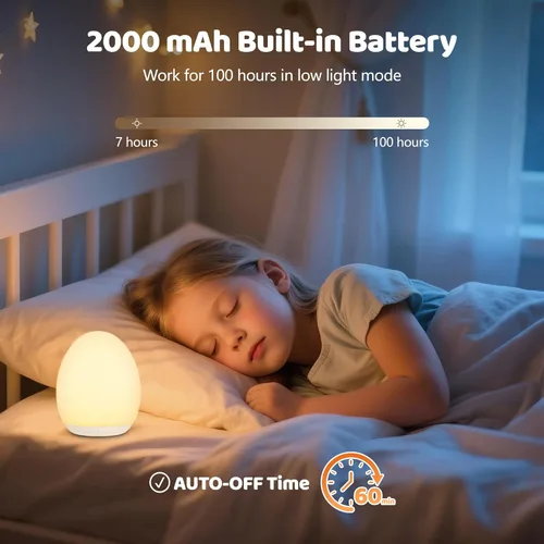 Miniatura 5 de MediAcous Luz nocturna para niños, Luz de Huevo para Bebé para guardería, 7 colores cambiantes y atenuación continua, lámpara nocturna táctil