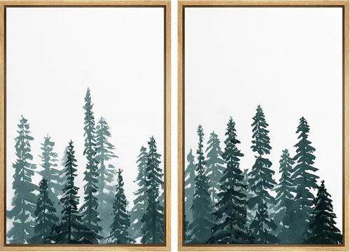 Miniatura 78 de SIGNWIN Lienzo enmarcado para pared, juego de arte con anillos de árbol de bosque grunge en blanco y negro, ilustraciones de naturaleza silvestre