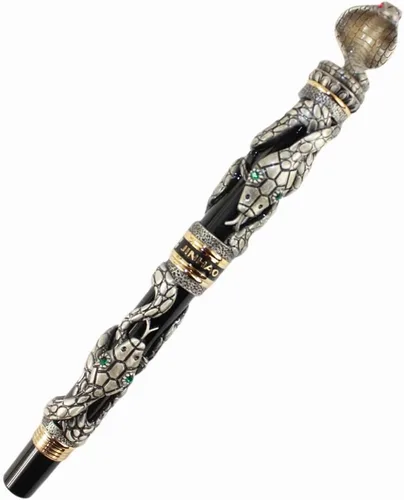 Miniatura 2 de Gullor Pluma Estilográfica Negro y Plata Antigua Serpiente Patrón 3D (plata y negro)