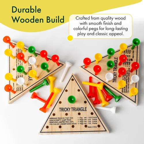 Miniatura 5 de Paquete de 3 – Juego de mesa con clavija triangular de madera – Mini juego de viaje retro