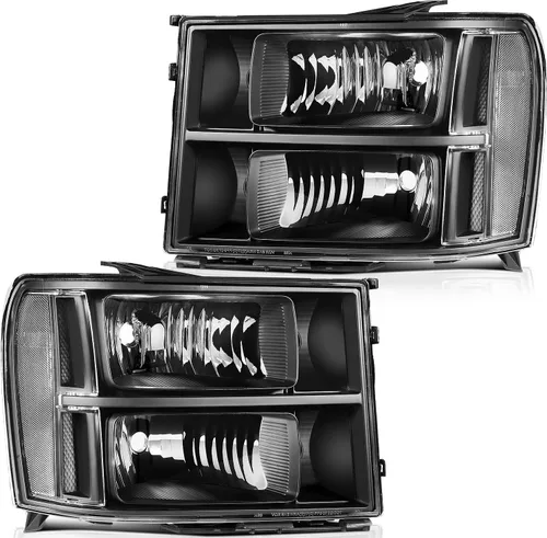 Miniatura 15 de Conjunto de faros delanteros para Chevy Avalanche 1500 2003-2006 para Avalanche 2500 03-06 para 1500 Classic 2007 carcasa negra reflector ámbar