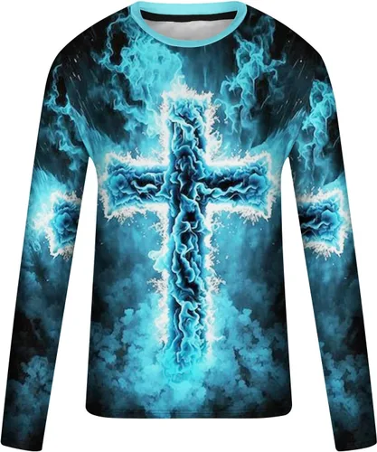 Miniatura 4 de Camisetas de manga larga para hombre, camisetas gráficas divertidas, camisetas de cuello redondo grandes y altas, camisetas deportivas casuales