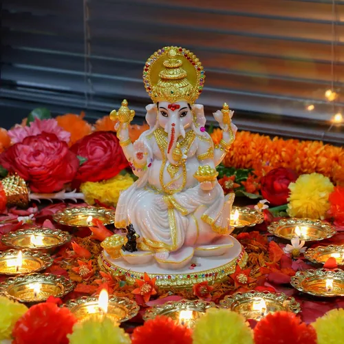 Miniatura 2 de alikiki Figura de Dios hindú Ganesh Chaturthi – 8.4 pulgadas de alto, ídolo indio Ganesha, estatua de elefante hindú Dios Pooja, artículo Diwali
