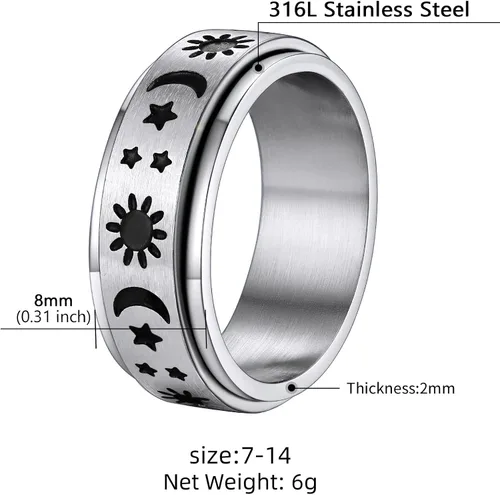 Miniatura 32 de Supcare Anillo giratorio para hombre y mujer, diseño nórdico/celta/luna, estrella, anillo giratorio con nombre personalizado, regalos para Navidad