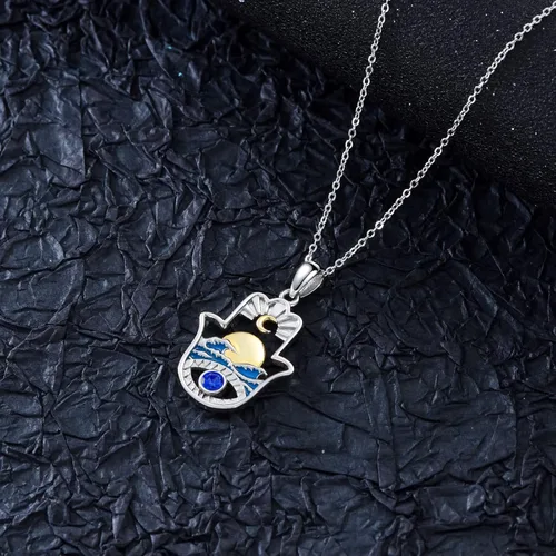 Miniatura 23 de PROESS Collar de plata de ley Hamsa Fátima collar de elefante, colgante de ojo azul, joyería para hombres, mujeres, niñas y niños