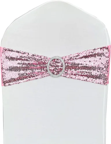 Miniatura 21 de Bandas para Sillas con Lentejuelas Elásticas Lazos de Spandex Poliéster para Fiestas Hotel Bodas Banquetes Decoración - 6 Piezas Aqua Sparkling