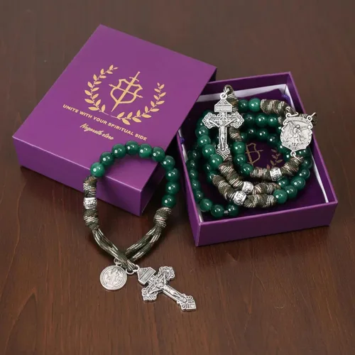 Miniatura 8 de Nazareth Store Rosario de cuerda de paracaídas de San Miguel, collar de rosario resistente y rosario de una década, cuentas de piedra natural