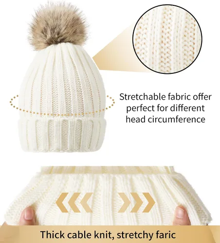 Miniatura 3 de DOFOWORK Gorros de invierno para mujer, gorro de invierno para mujer con pompón de piel sintética cálido