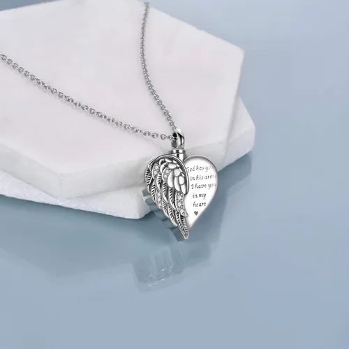 Miniatura 34 de YFN Collares de urna para cenizas, de plata de ley, alas de ángel de la guarda, collares de urna para cenizas, cremación de mascotas, joyería
