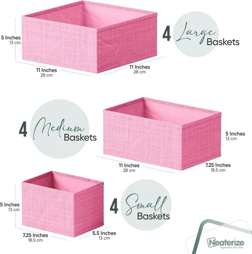 Miniatura 2 de Neaterize - Juego de 12 organizadores de cajones para ropa, cestas separadoras para guardar ropa, maquillaje, baño, organizar ropa interior, Rosa
