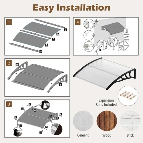 Miniatura 7 de Tangkula 2 Pack 30" x 39" Window Awning, Modern Polycarbonate Overhead Door Awning with Hollow Sheet for Rain Snow Sunlight Protection, UPF 50+