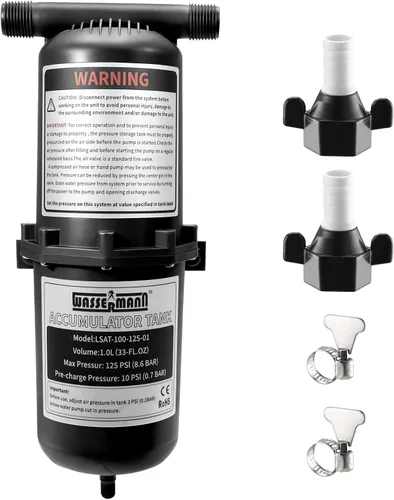 Miniatura 7 de WASSERMANN Tanque acumulador prepresurizado, 25.3 oz (0.75L) 125 PSI Bomba de agua Control de flujo con bomba interna reducida de vejiga, apto