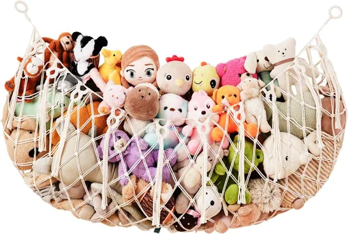 Miniatura 9 de Hamaca grande para animales de peluche, red para colgar en la pared de 59 pulgadas de largo para almacenamiento de animales de peluche, hamaca